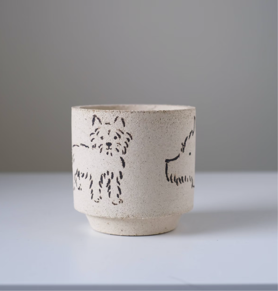 Line Dog – Handcrafted Clay Plant Pot